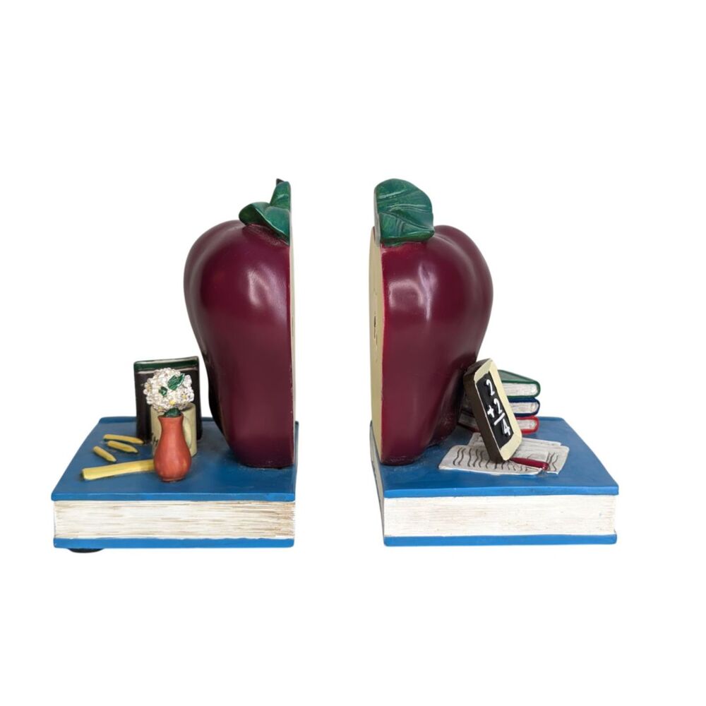 Vintage Split Apple Bookends Teacher's Gift Collectible Home Decor Heavy School